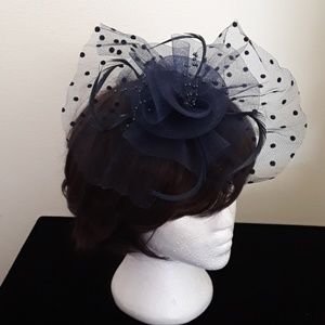 Navy Blue w/Flowers & Beading Fascinator NWT Kentucky Derby Church